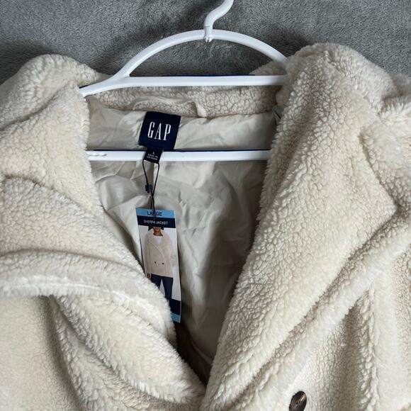 GAP Teddy Sherpa Coat Minimalist Cozy Winter Cream Fleece Quiet Luxury Large New - Picture 3 of 9